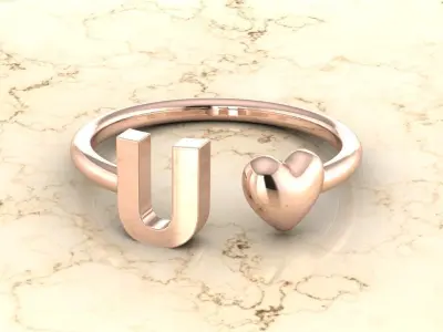 Alphabet Jewelry with Heart Ring U 3D print model