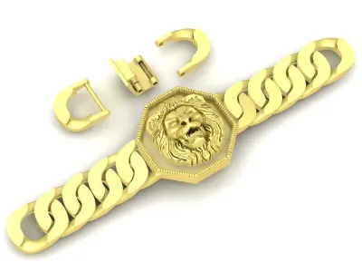 Luxury Lion Head Cuban Chain Bracelet for Men  3565 3D print model