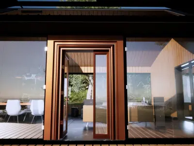 Wooden Door with Half Glass Frame Low-poly 3D model