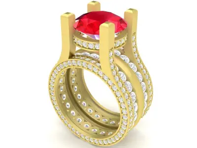 Luxury Round Stone Triple Band Diamond Ring 3D Model 3815 3D print model