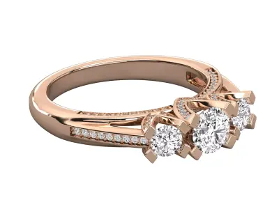 Luxury Three Stone Diamond Ring CAD Design With Pave Shank 3D print model