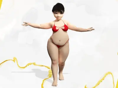 Fat Woman stylized girl cartoon  Low-poly 3D model