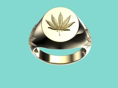 15mm x 12mm 7 Leaf Hemp Oval Signet Ring 3D print model