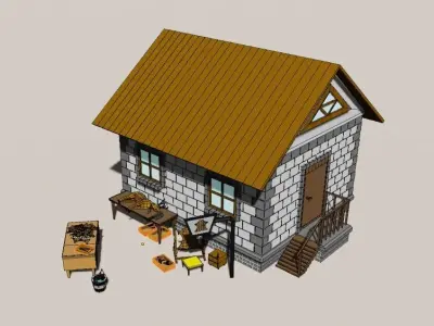 Low poly Tanner pbr game ready house with furniture Free low-poly 3D model