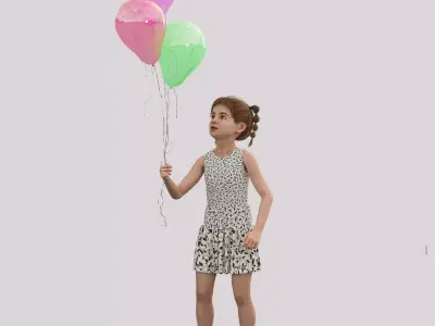 Kids with Balloons - Joyful Character Low-poly 3D model