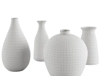 Decorative glazed ceramic vase set 3D model