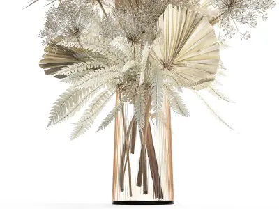 Bouquet Of Dried Flowers Vase Pampas Fern Hogweed 301 3D model