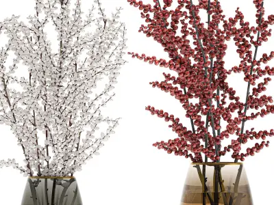 Bouquet of branches with red berries in a vase 99 3D model