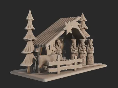 Wooden Nativity Scene 3D model
