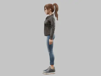 Realistic Female Character in Jeans and Jacket Low-poly 3D model