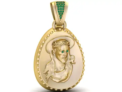 Gold and Emerald Jesus Christ Medallion 3D Printable Model 3D print model