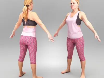 Woman in pink fitness suit in A-pose 407 Low-poly 3D model