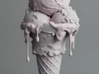 Luxury Mint Ice Cream 3D Gourmet Cone Flakes Dripping Low-poly 3D model