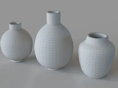 Mercede Weathered Vases Set Of 3 Blue Green 3D model