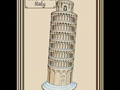 Leaning Tower of Pisa Panno STL File for CNC Relief engraving 3D model