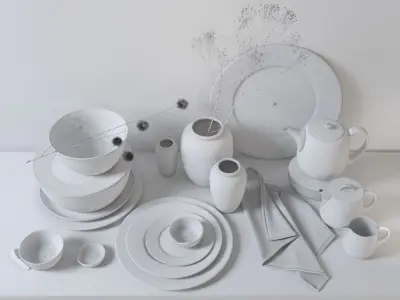 Decoration set of dinnerware on table Low-poly 3D model