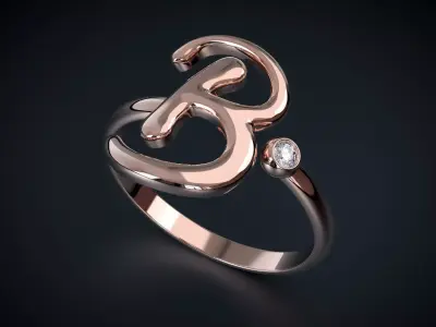 A RING WITH THE LETTER B AND A STONE Printable Model 3D print model