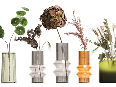 Collection of minimalist bouquets of flowers in a vase 322 3D model