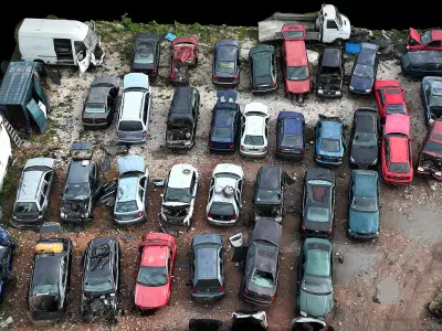 cars wreckage terrain closeup sector drone photogrammetry Low-poly 3D model