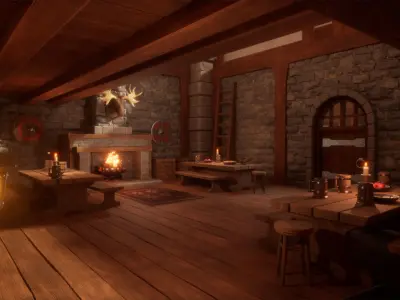 Medieval Forest Inn Unreal Engine Low-poly 3D model
