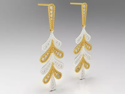Two-tone Gold Drop stl Earrings Model je0119 3D print model