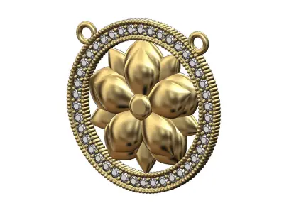 Oriental flower diamond circle pendant 3D print model