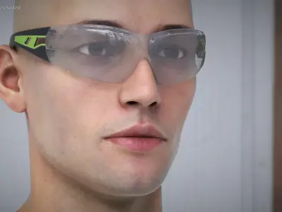 Industrial Eyewear on Head 3D model