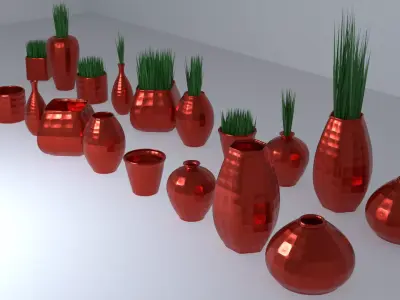 Hammered Copper Pots Collection Low-poly 3D model