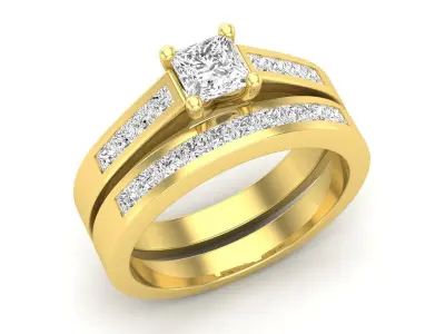 AV 568 Diamond Ladies Bridal Engagement Ring With Matching Band 3D print model