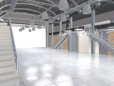 Hangar industrial Low-poly 3D model