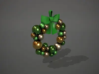 Green and Gold Christmas Bauble Wreath Low-poly 3D model
