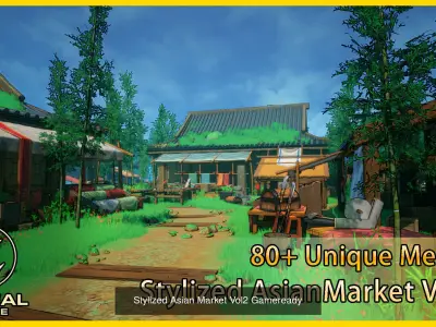 Stylized Asian Market Gameready 3D Model Pack