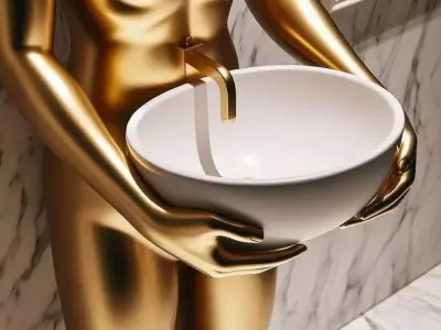 Luxury Golden Statue 3D Model Bathroom Bowl Sculptural Design Low-poly 3D model