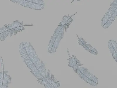 Feathers Wall Art Small Gold Leaf Set Of 2 3D model