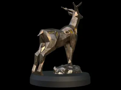 Steampunk Deer Rock Low-poly 3D model