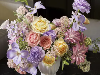 Flower Set 061 Centerpiece purple pink yellow 3D model