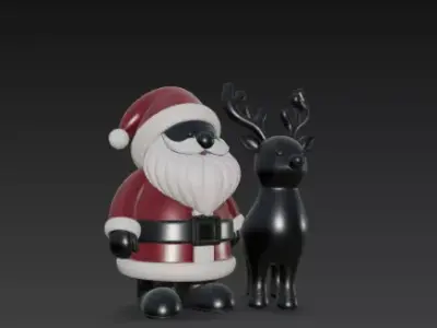3D Santa Claus with Deer Christmas Scene 3D print model