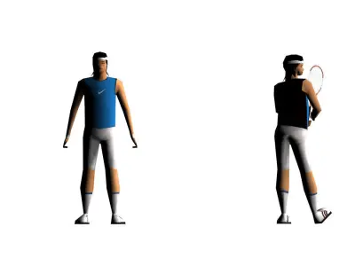 Tennis player lowpoly and animated Low-poly 3D model