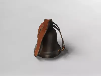 Rustic Cast Iron Hanging Bell with Leather Strap 3D model