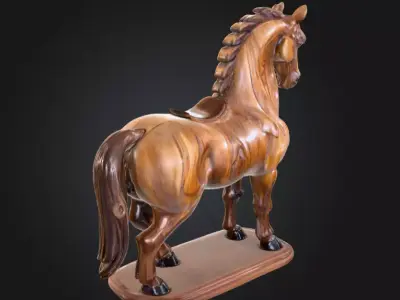 Majestic Wooden Horse Sculpture Low-poly 3D model