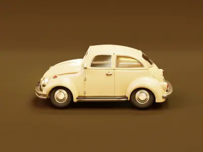 Volkswagen Beetle Retro Car Cute Cartoon Style 3D model