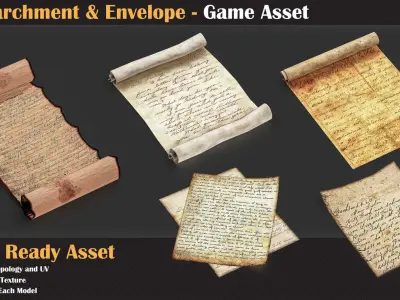 20 Parchment and Envelope - Game Asset   3D model