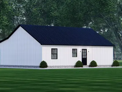 Modern Barndominium House 3D Model with Rustic Metal Siding 3D model