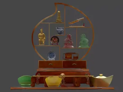 Chinese decorative shelf with yuanbao 3D model