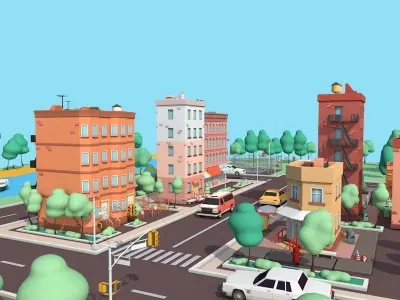 Cartoon Low Poly American Dream City Pack Low-poly 3D model