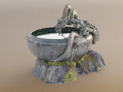 Japanese Dragon Fountain Low-poly 3D model