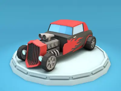 Cartoon Hot Rod Racing Car Low-poly 3D model