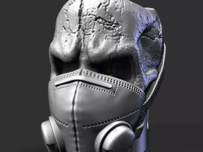 Skull  Penholder  with mask vol2cum flowerpot home decor art 3D print model