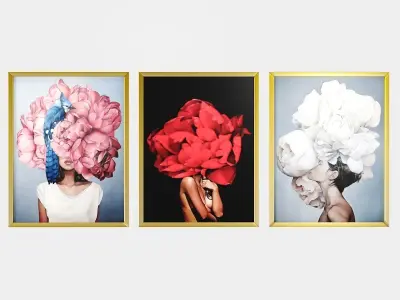 Art Frams 4- 3 Art Flower Head Woman By 3 Frams 3D model