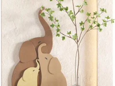 Arch Wall Decor Branch Elephant Family Sculpture Low-poly 3D model